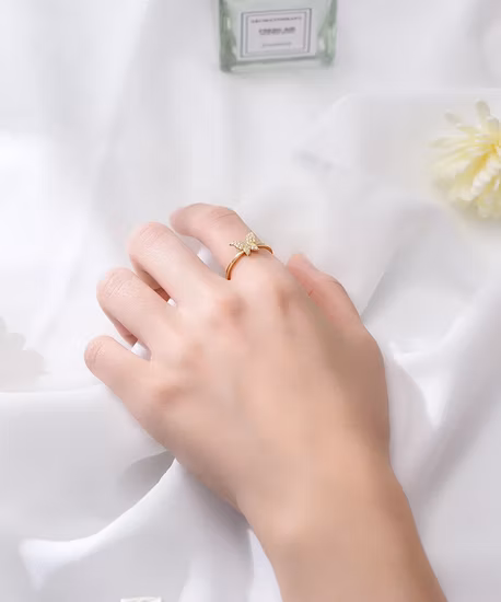 Fashion Wedding Jewellery S925 Sterling Silver Gold Plated Butterfly Knuckle Rings for Girl