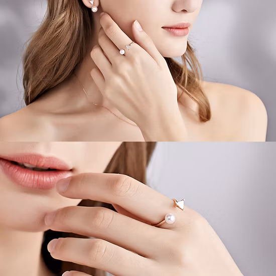 Hip Hop Fashion Jewelry Jewellery 925 Silver Gold Elgant Pearl Mop Triangle Ring