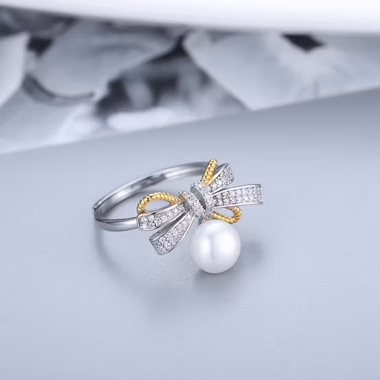Fashion Big Bow Pearl 925 Sterling Silver Ring
