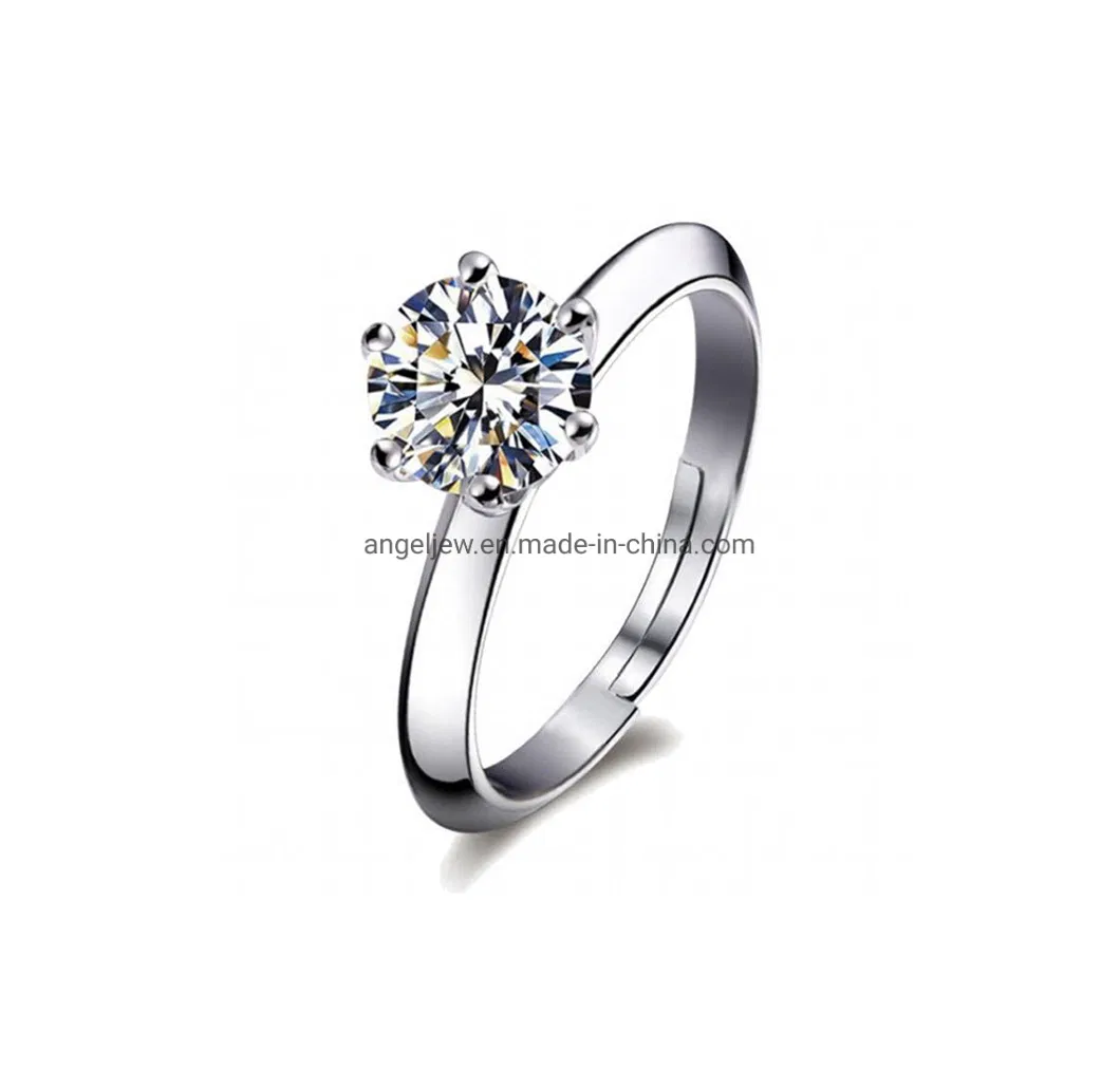 Women Wedding Engagement Crystal CZ Ring Classical Simple 925 Sterling Silver Diamond Ring