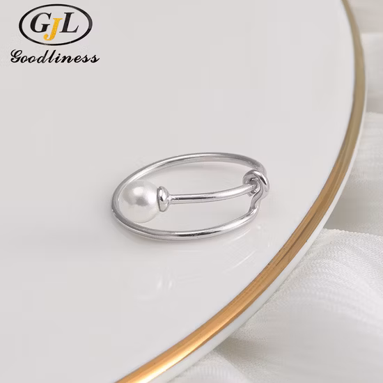 Minimalist Adjustable Promise 925 Silver Rings with Pearl for Girls